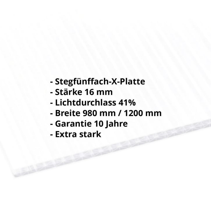 Polycarbonat Stegplatte | 16 mm | Breite 980 mm | Opal Weiß | Extra stark | 2500 mm #2