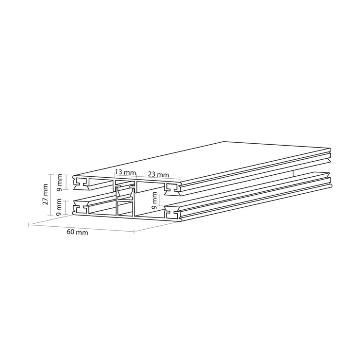 DUO | Mittelprofil | 10 mm | Komplett | Aluminium | Blank | 4500 mm #3