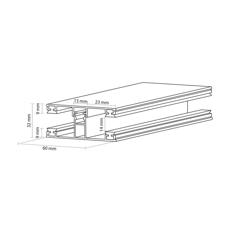 DUO | Mittelprofil | 16 mm | Komplett | Aluminium | Blank | 2000 mm #3