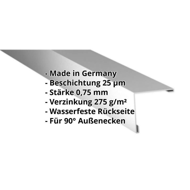 Außenecke | 195 x 195 mm | Stahl 0,75 mm | 25 µm Polyester | 9006 - Weißaluminium #2