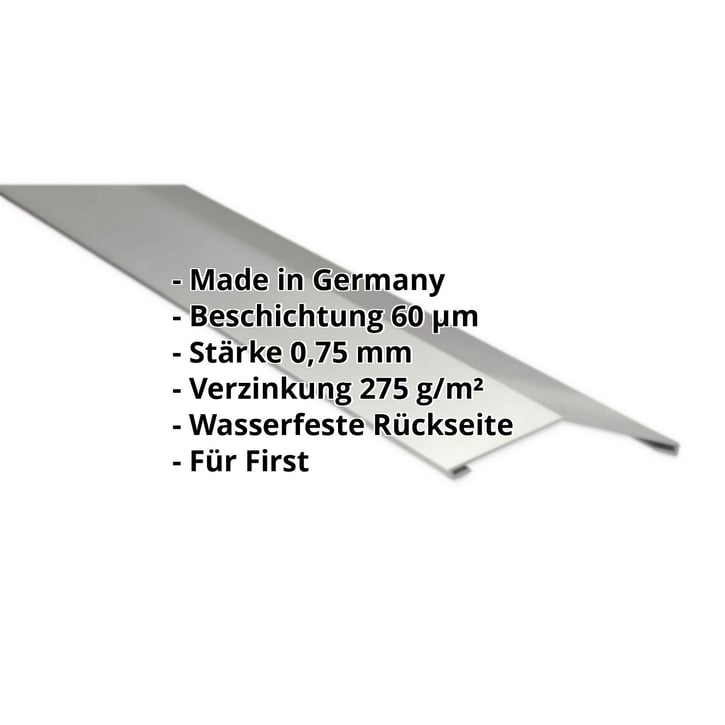 Firstblech flach | 145 x 145 mm | 150° | Stahl 0,75 mm | 60 µm Puramid | 9002 - Grauweiß #2