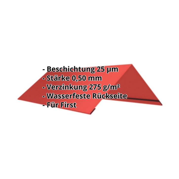 Firstblech flach | 145 x 145 x 2000 mm | 140° | Stahl 0,50 mm | 25 µm Polyester | 3016 - Korallenrot #2