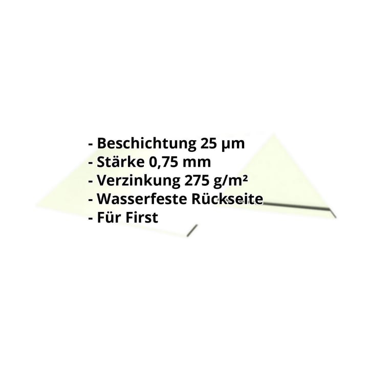 Firstblech flach | 145 x 145 x 2000 mm | 140° | Stahl 0,75 mm | 25 µm Polyester | 9002 - Grauweiß #2