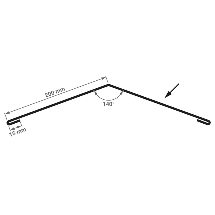 Firstblech flach | 200 x 200 x 2000 mm | 140° | Stahl 0,50 mm | Aluzink | Silbergrau #2