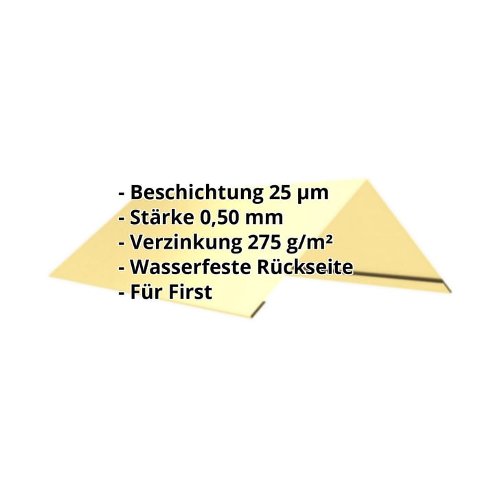 Firstblech flach | 200 x 200 x 2000 mm | 140° | Stahl 0,50 mm | 25 µm Polyester | 1015 - Hellelfenbein #2