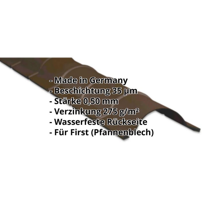 Firstblech halbrund | 1,86 m | Stahl 0,50 mm | 35 µm Mattpolyester | 32 - Dunkelbraun #2