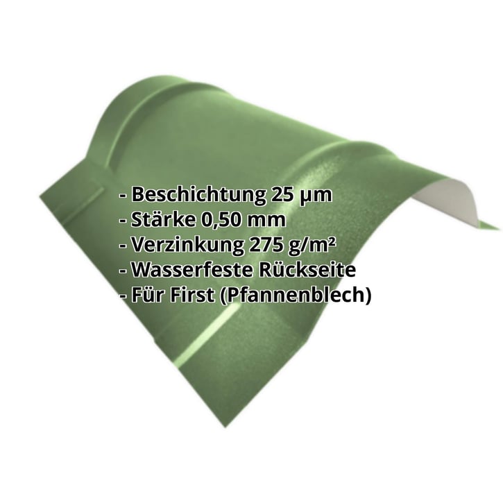 Firstblech halbrund groß | 1,960 m | Stahl 0,50 mm | 25 µm Polyester | 6011 - Resedagrün #2