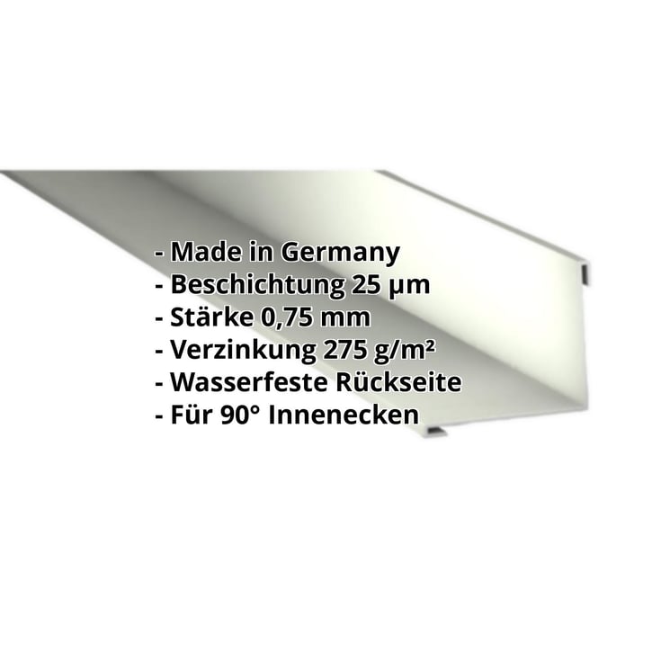 Innenecke | 115 x 115 x 2000 mm | Stahl 0,75 mm | 25 µm Polyester | 9002 - Grauweiß #2