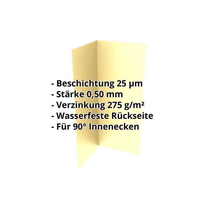 Innenecke | 150 x 150 x 2000 mm | Stahl 0,50 mm | 25 µm Polyester | 1015 - Hellelfenbein #2