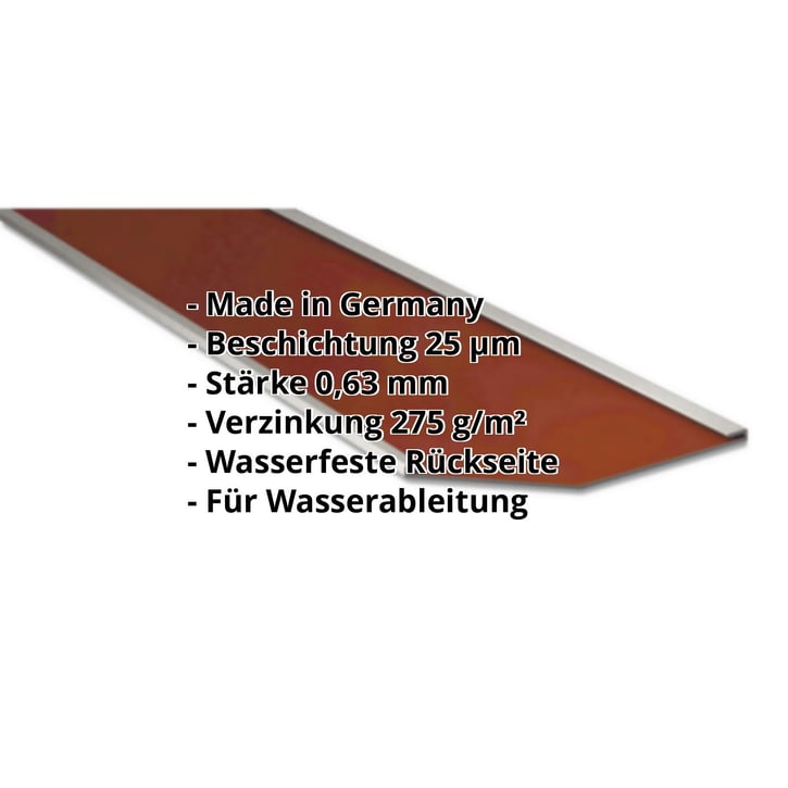 Kehlblech | 490 x 490 x 2000 mm | Stahl 0,63 mm | 25 µm Polyester | 8012 - Rotbraun #2