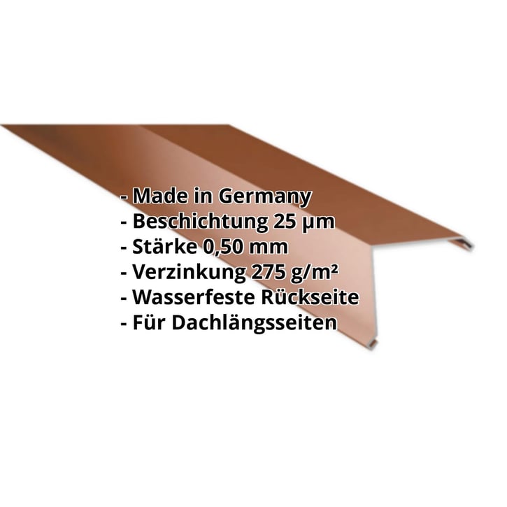 Ortgangwinkel | 200 x 200 mm | Stahl 0,50 mm | 25 µm Polyester | 8011 - Nussbraun #2