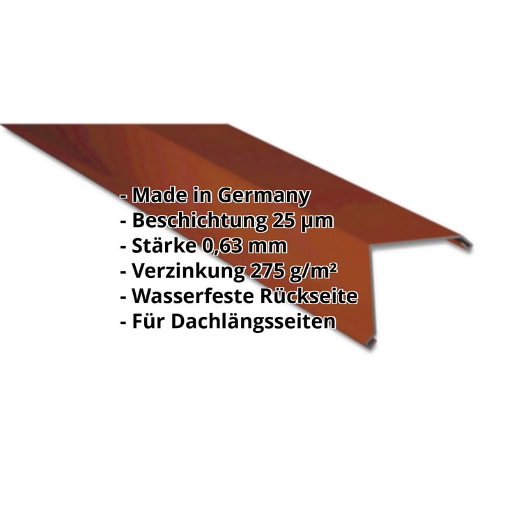 Ortgangwinkel | 200 x 200 mm | Stahl 0,63 mm | 25 µm Polyester | 8012 - Rotbraun #2