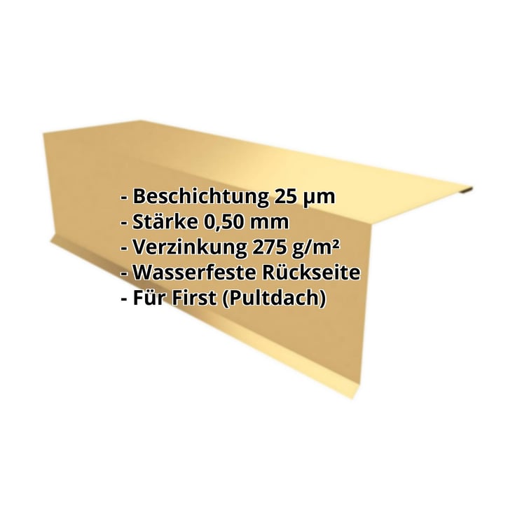 Pultabschluss | 150 x 150 x 2000 mm | 80° | Stahl 0,50 mm | 25 µm Polyester | 1002 - Sandgelb #2