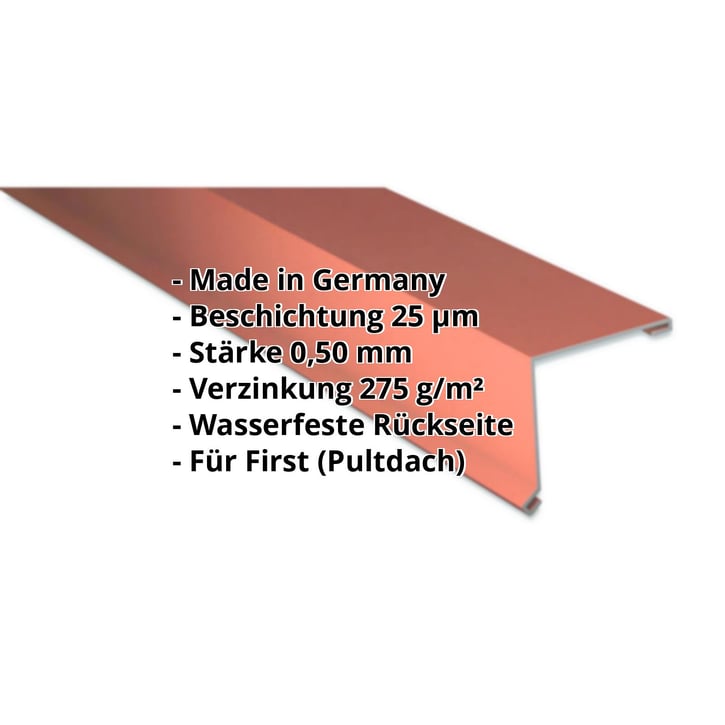 Pultabschluss | 200 x 250 mm | 80° | Stahl 0,50 mm | 25 µm Polyester | 8004 - Kupferbraun #2