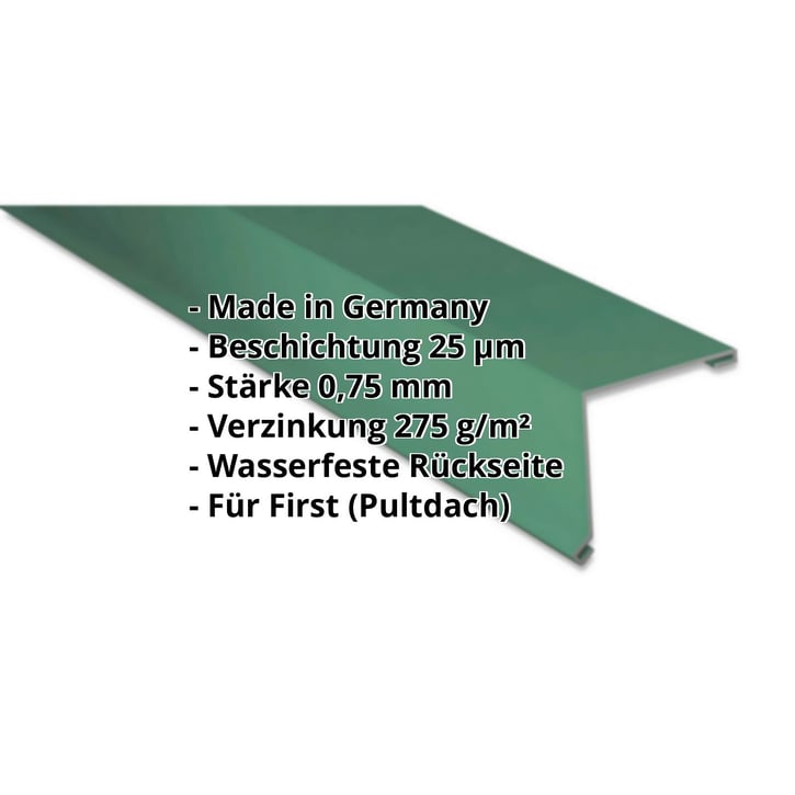 Pultabschluss | 200 x 250 mm | 80° | Stahl 0,75 mm | 25 µm Polyester | 6020 - Chromoxidgrün #2