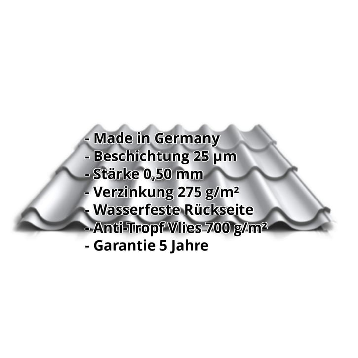 Pfannenblech 2/1060 | Anti-Tropf 700 g/m² | Stahl 0,50 mm | 25 µm Polyester | 9006 - Weißaluminium #2