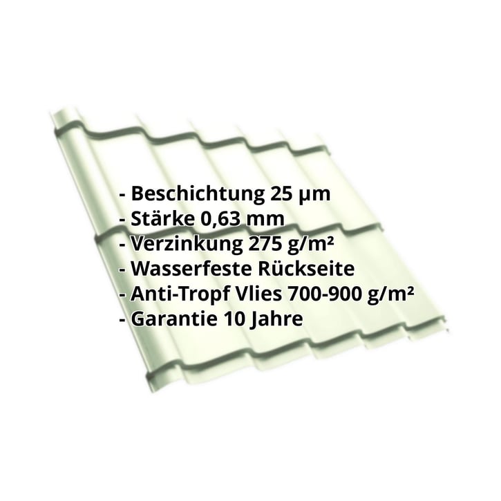 Pfannenblech Szafir 350/15 | Anti-Tropf 700 g/m² | Stahl 0,63 mm | 25 µm Polyester | 9002 - Grauweiß #2