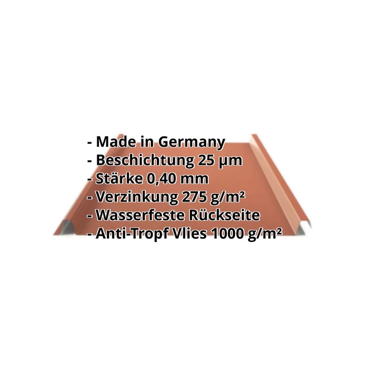Stehfalzblech 33/500-LE | Dach | Anti-Tropf 1000 g/m² | Sonderposten | Stahl 0,40 mm | 25 µm Polyester | 8004 - Kupferbraun #2