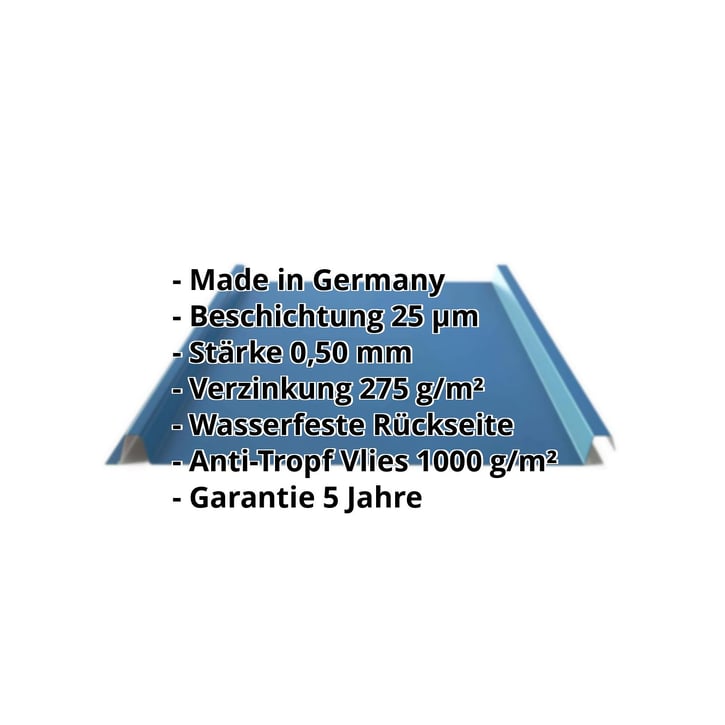 Stehfalzblech 33/500-LE | Dach | Anti-Tropf 1000 g/m² | Stahl 0,50 mm | 25 µm Polyester | 5010 - Enzianblau #2