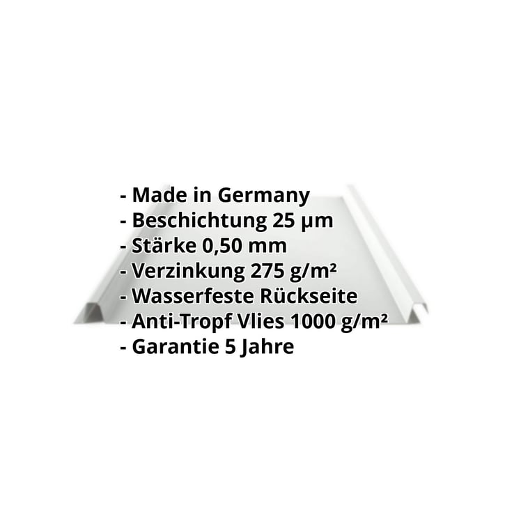 Stehfalzblech 33/500-LE | Dach | Anti-Tropf 1000 g/m² | Stahl 0,50 mm | 25 µm Polyester | 7035 - Lichtgrau #2
