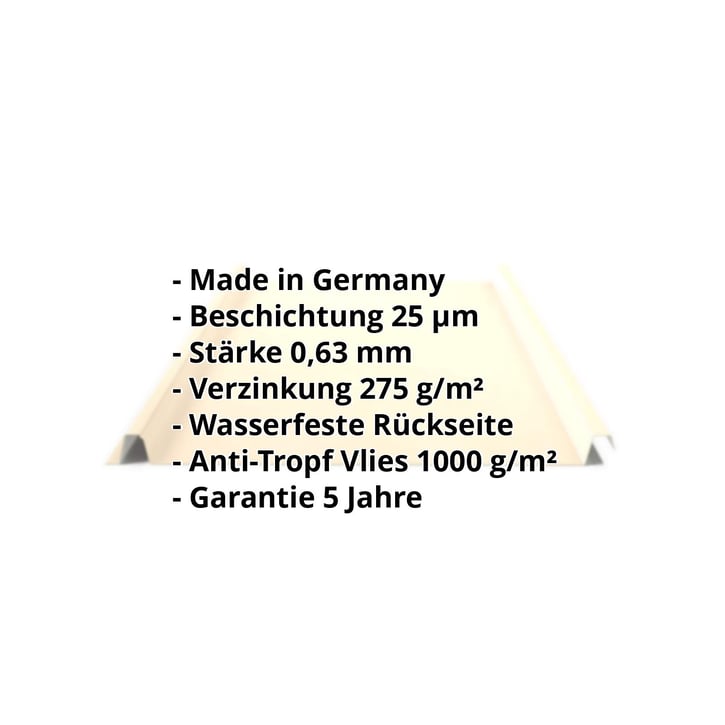 Stehfalzblech 33/500-LE | Dach | Anti-Tropf 1000 g/m² | Stahl 0,63 mm | 25 µm Polyester | 1015 - Hellelfenbein #2