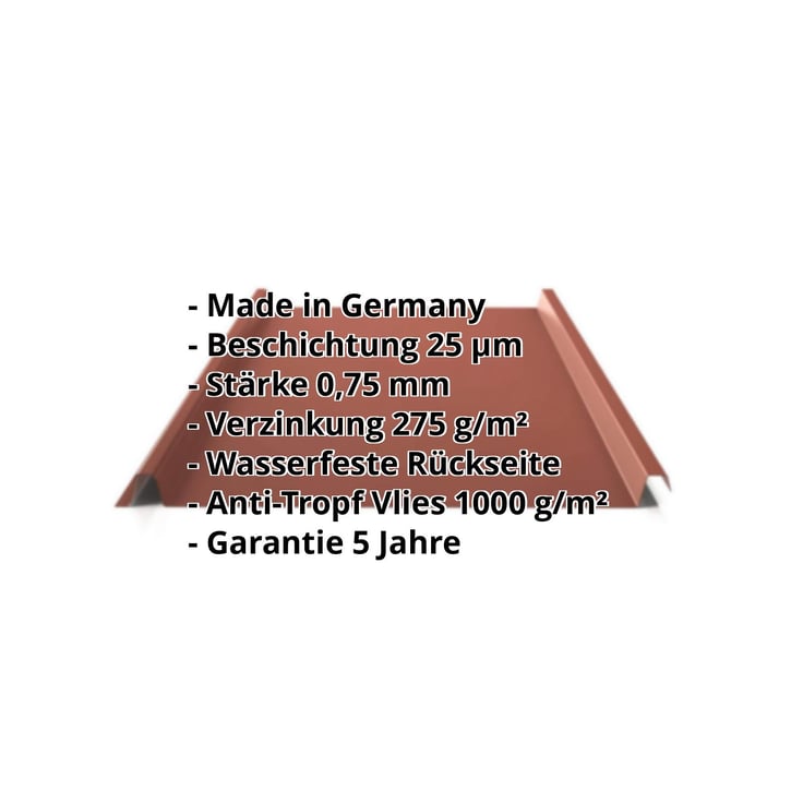 Stehfalzblech 33/500-LE | Dach | Anti-Tropf 1000 g/m² | Stahl 0,75 mm | 25 µm Polyester | 8012 - Rotbraun #2