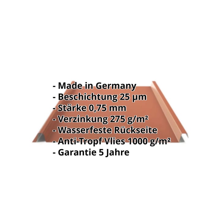Stehfalzblech 33/500-LE | Dach | Anti-Tropf 1000 g/m² | Stahl 0,75 mm | 25 µm Polyester | 8004 - Kupferbraun #2