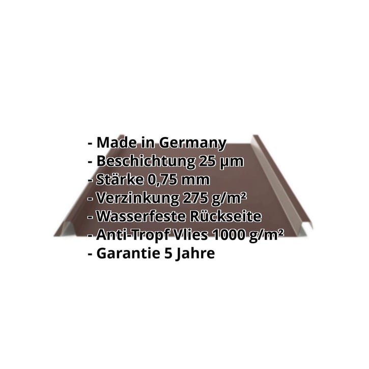 Stehfalzblech 33/500-LE | Dach | Anti-Tropf 1000 g/m² | Stahl 0,75 mm | 25 µm Polyester | 8017 - Schokoladenbraun #2