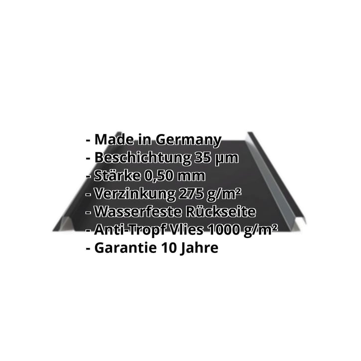 Stehfalzblech 33/500-LE | Dach | Anti-Tropf 1000 g/m² | Stahl 0,50 mm | 35 µm Mattpolyester | 33 - Schwarz #2