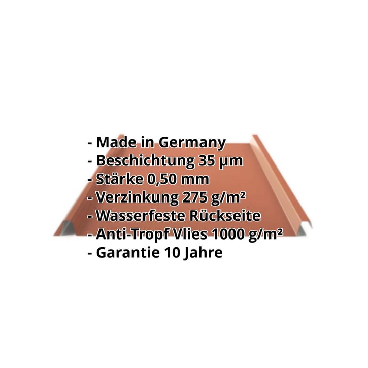 Stehfalzblech 33/500-LE | Dach | Anti-Tropf 1000 g/m² | Stahl 0,50 mm | 35 µm Mattpolyester | 75 - Ziegelrot #2