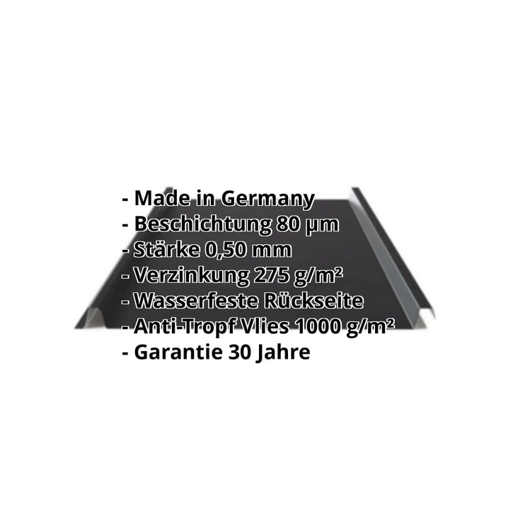 Stehfalzblech 33/500-LE | Dach | Anti-Tropf 1000 g/m² | Stahl 0,50 mm | 80 µm Shimoco | 9005 - Tiefschwarz #2