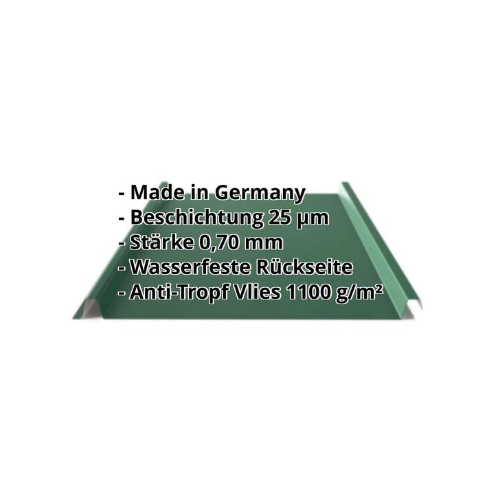 Stehfalzblech 33/500-LE | Dach | Anti-Tropf 1000 g/m² | Aluminium 0,70 mm | 25 µm Polyester | 6005 - Moosgrün #2