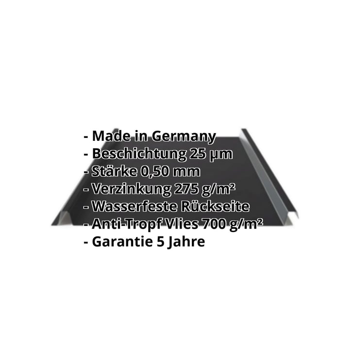 Stehfalzblech 33/500-LE | Dach | Anti-Tropf 700 g/m² | Stahl 0,50 mm | 25 µm Polyester | 9005 - Tiefschwarz #2
