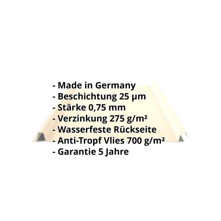 Stehfalzblech 33/500-LE | Dach | Anti-Tropf 700 g/m² | Stahl 0,75 mm | 25 µm Polyester | 1015 - Hellelfenbein #2