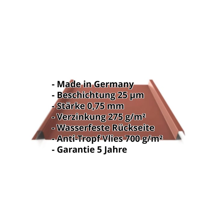 Stehfalzblech 33/500-LE | Dach | Anti-Tropf 700 g/m² | Stahl 0,75 mm | 25 µm Polyester | 8012 - Rotbraun #2