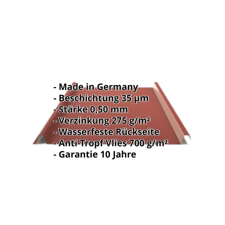 Stehfalzblech 33/500-LE | Dach | Anti-Tropf 700 g/m² | Stahl 0,50 mm | 35 µm Mattpolyester | 29 - Rot #2