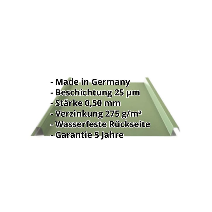 Stehfalzblech 33/500-LE | Dach | Stahl 0,50 mm | 25 µm Polyester | 6011 - Resedagrün #2