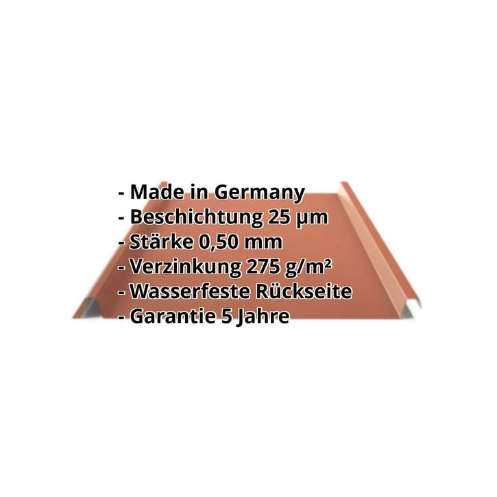Stehfalzblech 33/500-LE | Dach | Stahl 0,50 mm | 25 µm Polyester | 8004 - Kupferbraun #2