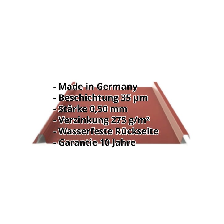 Stehfalzblech 33/500-LE | Dach | Stahl 0,50 mm | 35 µm Mattpolyester | 29 - Rot #2