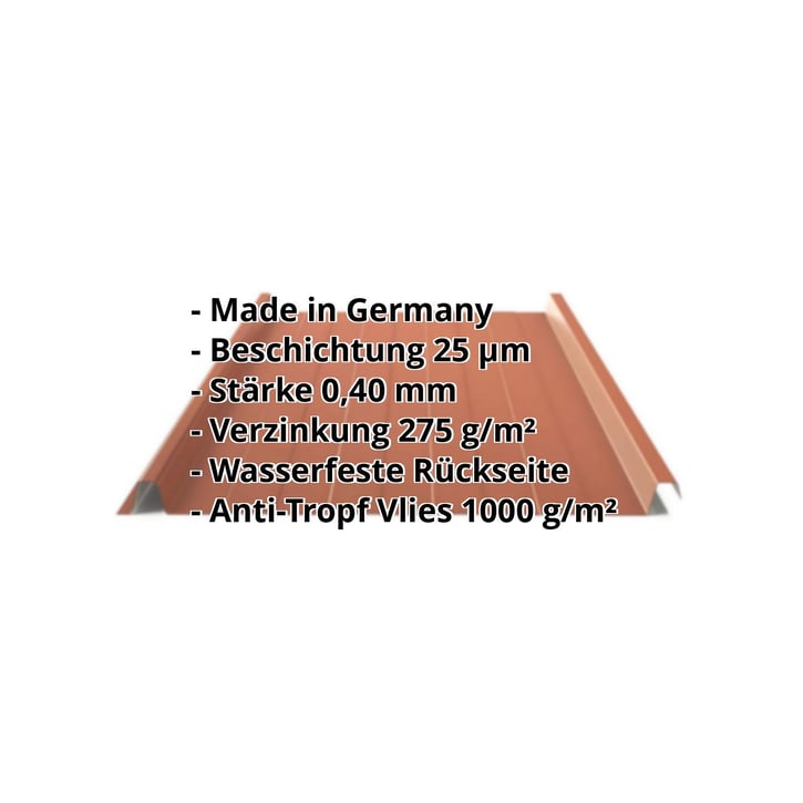 Stehfalzblech 33/500-LR | Dach | Anti-Tropf 1000 g/m² | Sonderposten | Stahl 0,40 mm | 25 µm Polyester | 8004 - Kupferbraun #2