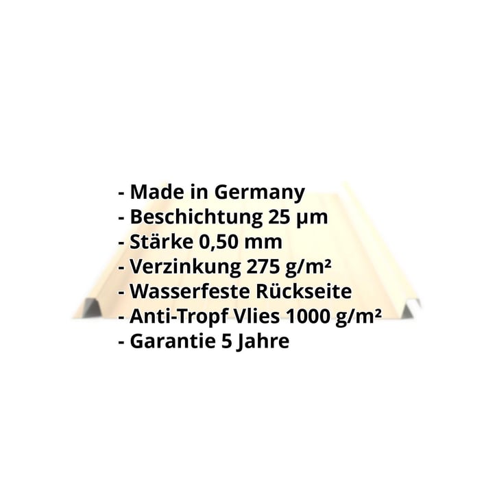 Stehfalzblech 33/500-LR | Dach | Anti-Tropf 1000 g/m² | Stahl 0,50 mm | 25 µm Polyester | 1015 - Hellelfenbein #2