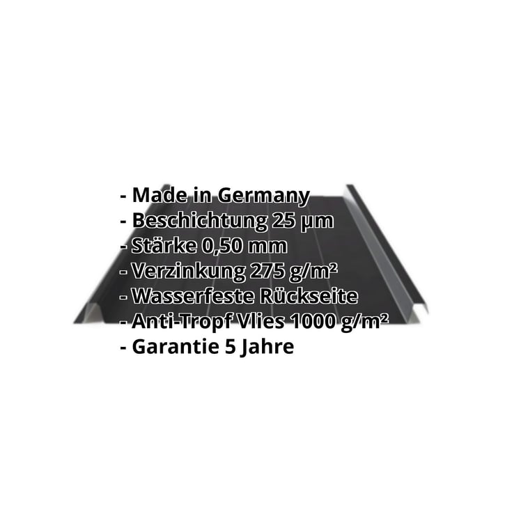 Stehfalzblech 33/500-LR | Dach | Anti-Tropf 1000 g/m² | Stahl 0,50 mm | 25 µm Polyester | 9005 - Tiefschwarz #2