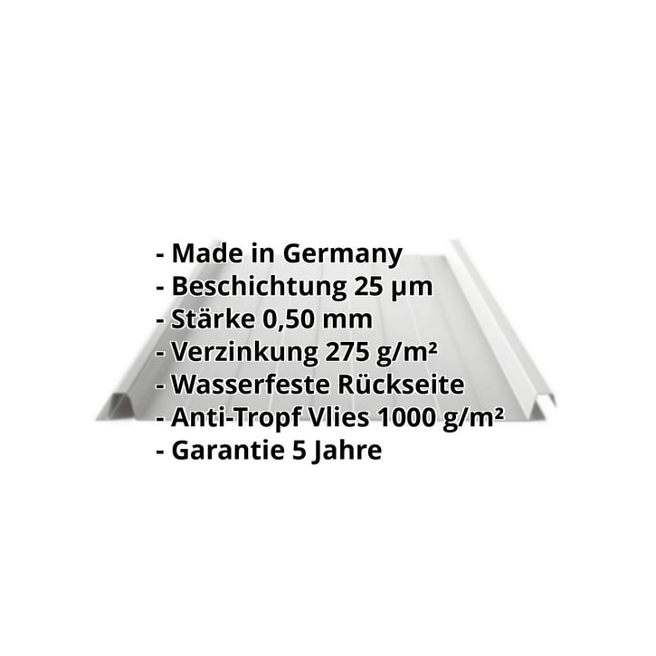 Stehfalzblech 33/500-LR | Dach | Anti-Tropf 1000 g/m² | Stahl 0,50 mm | 25 µm Polyester | 9006 - Weißaluminium #2