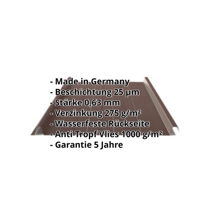 Stehfalzblech 33/500-LR | Dach | Anti-Tropf 1000 g/m² | Stahl 0,63 mm | 25 µm Polyester | 8017 - Schokoladenbraun #2