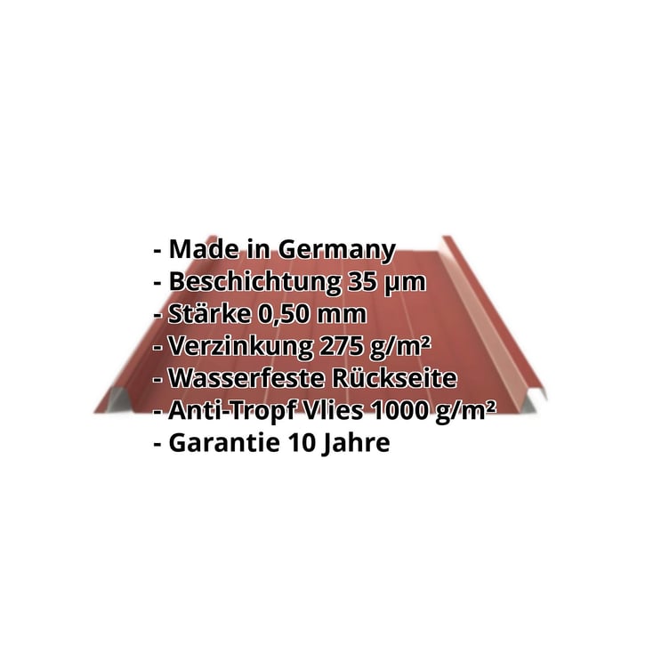 Stehfalzblech 33/500-LR | Dach | Anti-Tropf 1000 g/m² | Stahl 0,50 mm | 35 µm Mattpolyester | 29 - Rot #2