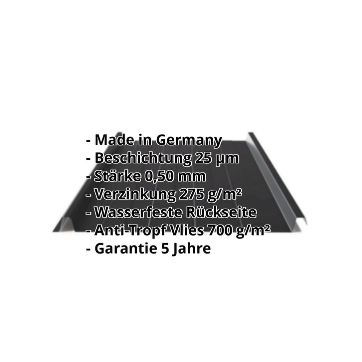 Stehfalzblech 33/500-LR | Dach | Anti-Tropf 700 g/m² | Stahl 0,50 mm | 25 µm Polyester | 9005 - Tiefschwarz #2