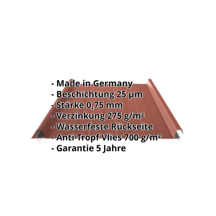 Stehfalzblech 33/500-LR | Dach | Anti-Tropf 700 g/m² | Stahl 0,75 mm | 25 µm Polyester | 8012 - Rotbraun #2