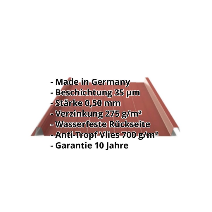Stehfalzblech 33/500-LR | Dach | Anti-Tropf 700 g/m² | Stahl 0,50 mm | 35 µm Mattpolyester | 29 - Rot #2