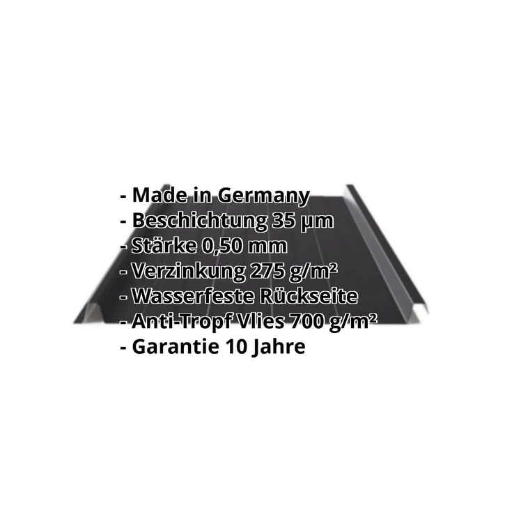 Stehfalzblech 33/500-LR | Dach | Anti-Tropf 700 g/m² | Stahl 0,50 mm | 35 µm Mattpolyester | 33 - Schwarz #2