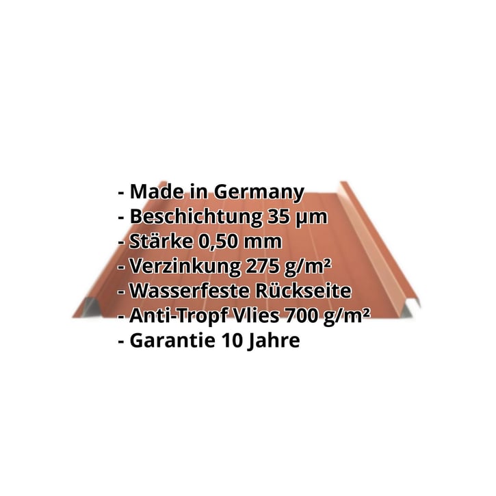 Stehfalzblech 33/500-LR | Dach | Anti-Tropf 700 g/m² | Stahl 0,50 mm | 35 µm Mattpolyester | 75 - Ziegelrot #2